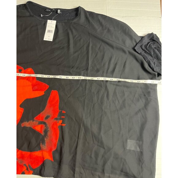 NWT- Rafaella 3X Black Floral Print Semi-Sheer Top Stretch Fabric blouse - Picture 10 of 12